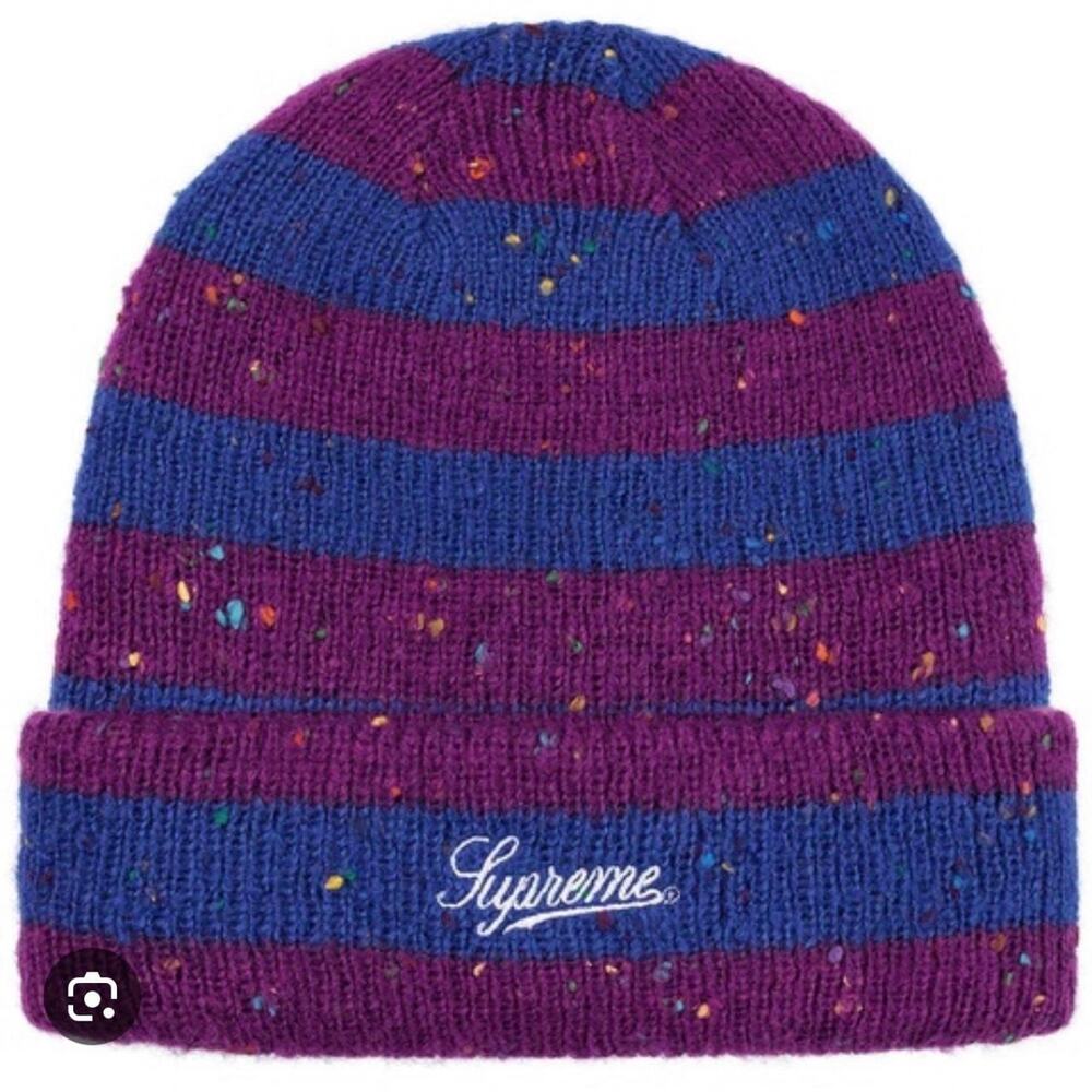 Supreme Stripe Speckle Beanie Purple Blue Multicolor Knit